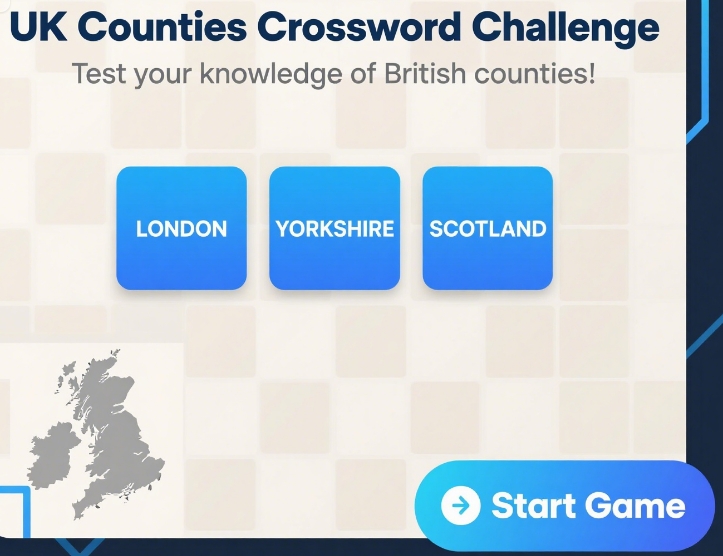 puzzle uk-counties-crossword-challenge html5 game, uk-counties-crossword-challenge online play, free puzzle game